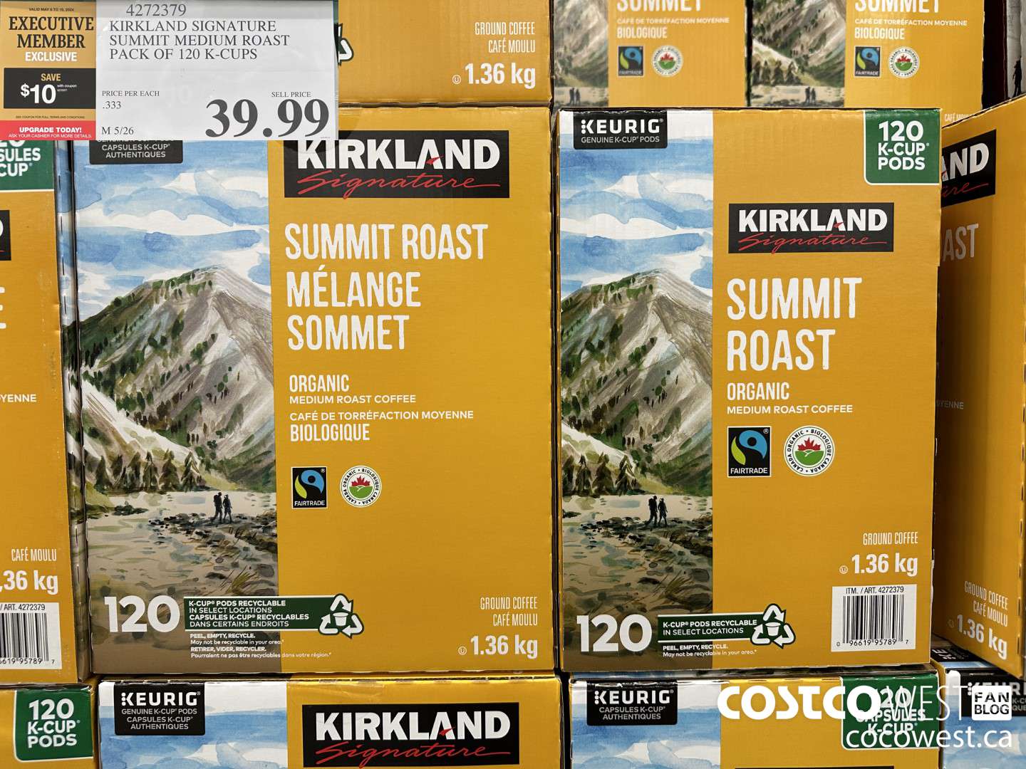 4272379 KIRKLAND SIGNATURE SUMMIT MEDIUM ROAST PACK OF 120 K-CUPS ($10.00 INSTANT SAVINGS EXPIRES ON 2024-05-19) $29.99
