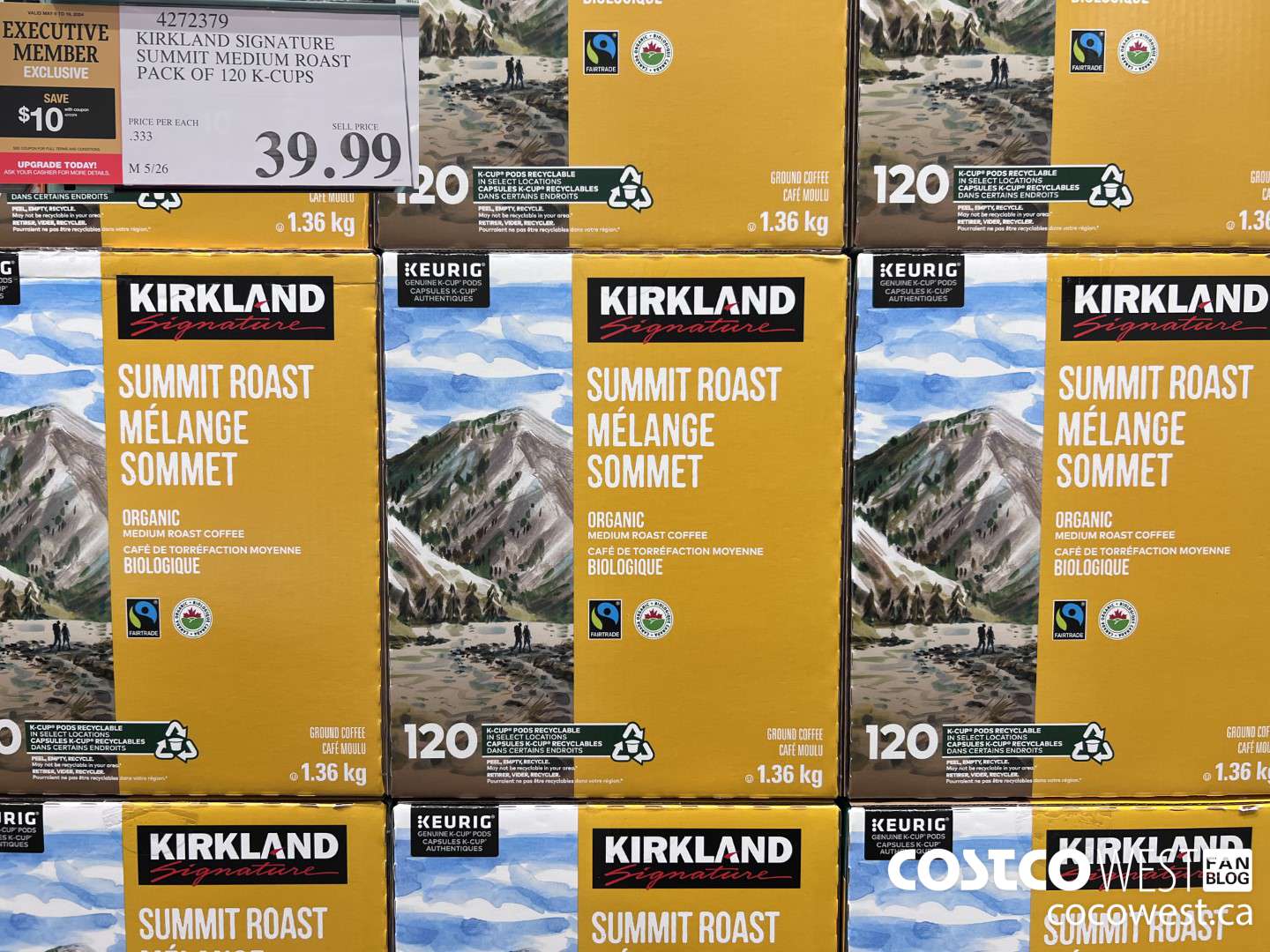 4272379 KIRKLAND SIGNATURE SUMMIT MEDIUM ROAST PACK OF 120 K-CUPS ($10.00 INSTANT SAVINGS EXPIRES ON 2024-05-19) $29.99