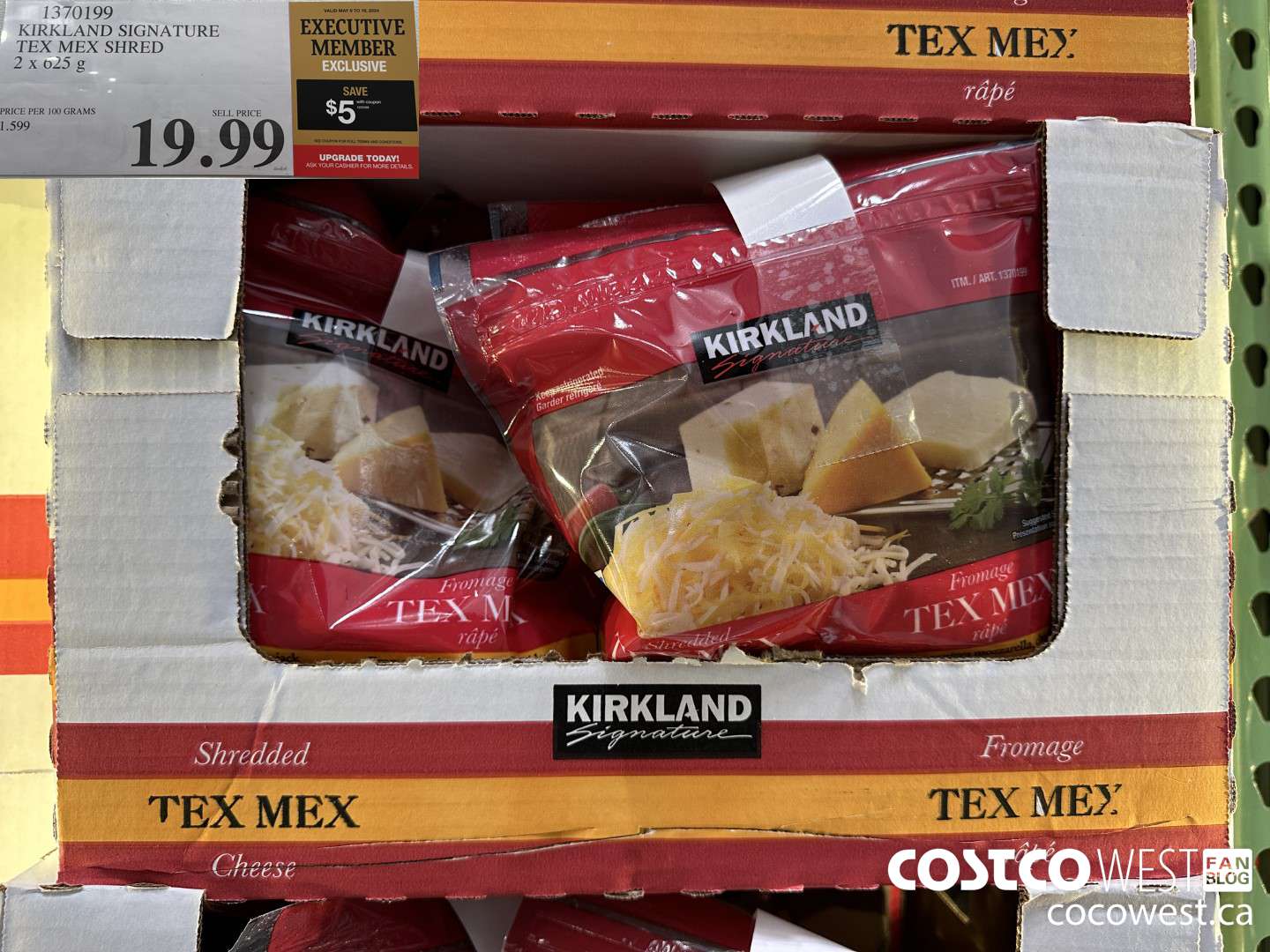 1370199 KIRKLAND SIGNATURE TEX MEX SHRED 2 x 625 g ($5.00 INSTANT SAVINGS EXPIRES ON 2024-05-19) $19.99