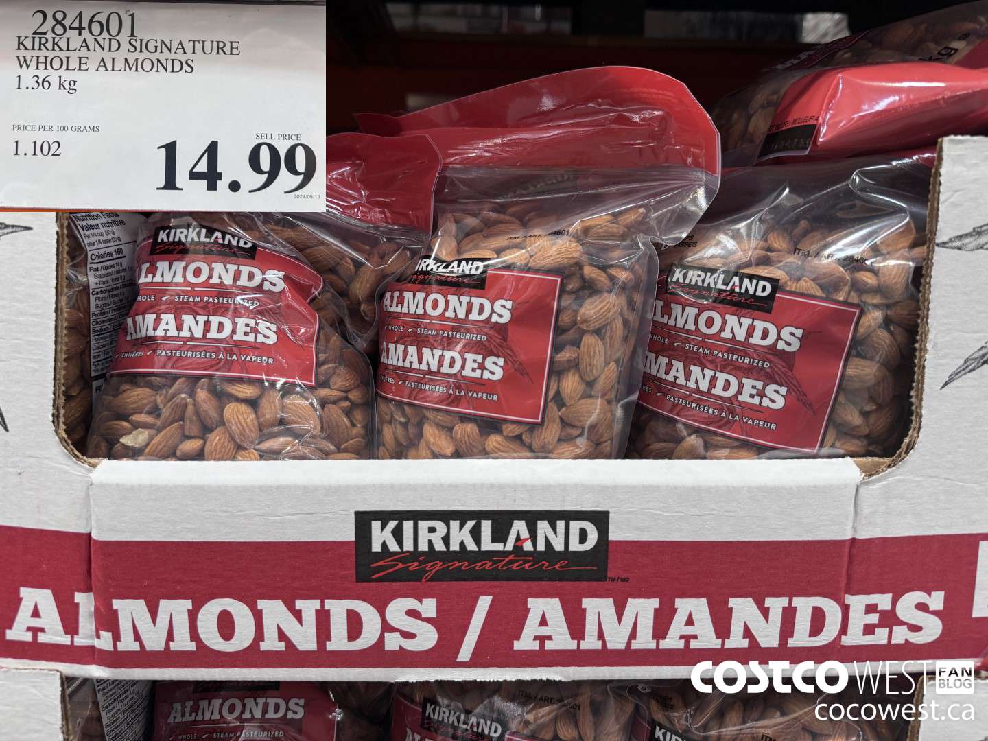 284601 KIRKLAND SIGNATURE WHOLE ALMONDS 1.36 kg $14.99