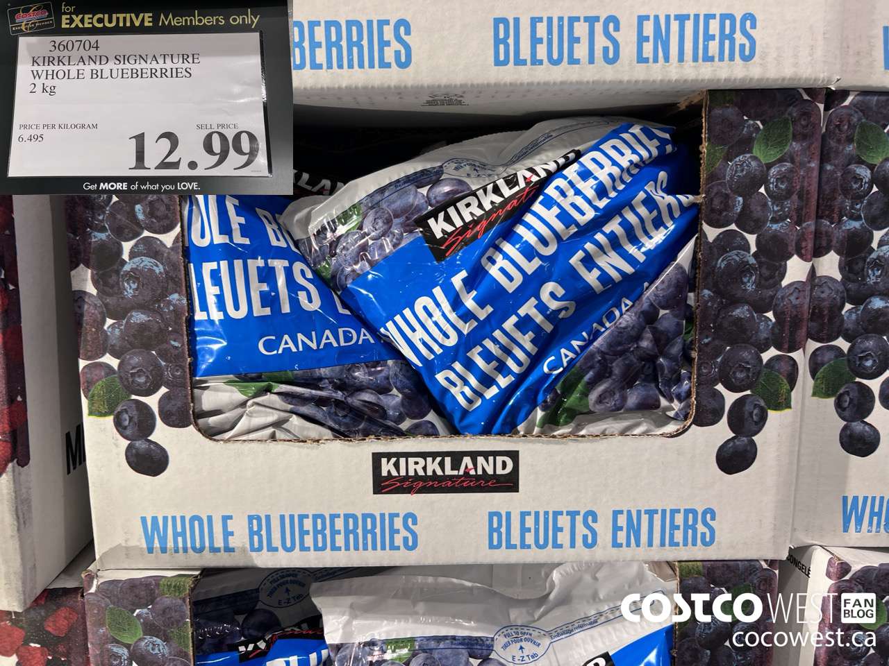 360704 KIRKLAND SIGNATURE WHOLE BLUEBERRIES 2 kg ($4.00 INSTANT SAVINGS EXPIRES ON 2024-05-19) $12.99