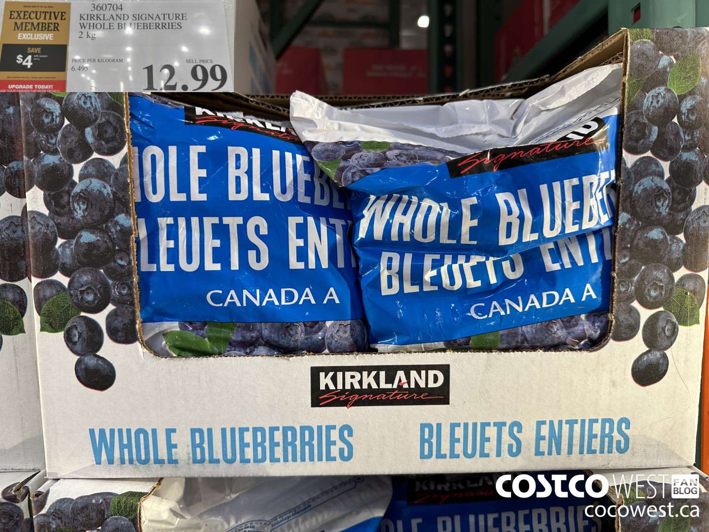 360704 KIRKLAND SIGNATURE WHOLE BLUEBERRIES 2 kg ($4.00 INSTANT SAVINGS EXPIRES ON 2024-05-19) $8.99