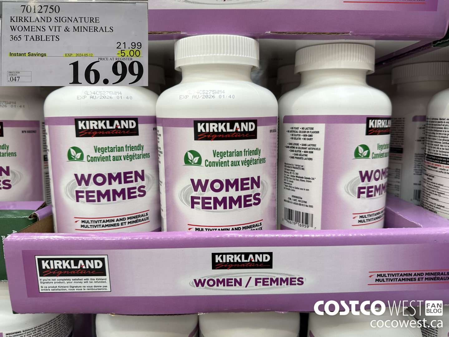 7012750 KIRKLAND SIGNATURE WOMEN MULTI VITAMIN & MINERAL 365 TABLETS ($5.00 INSTANT SAVINGS EXPIRES ON 2024-05-12) $16.99