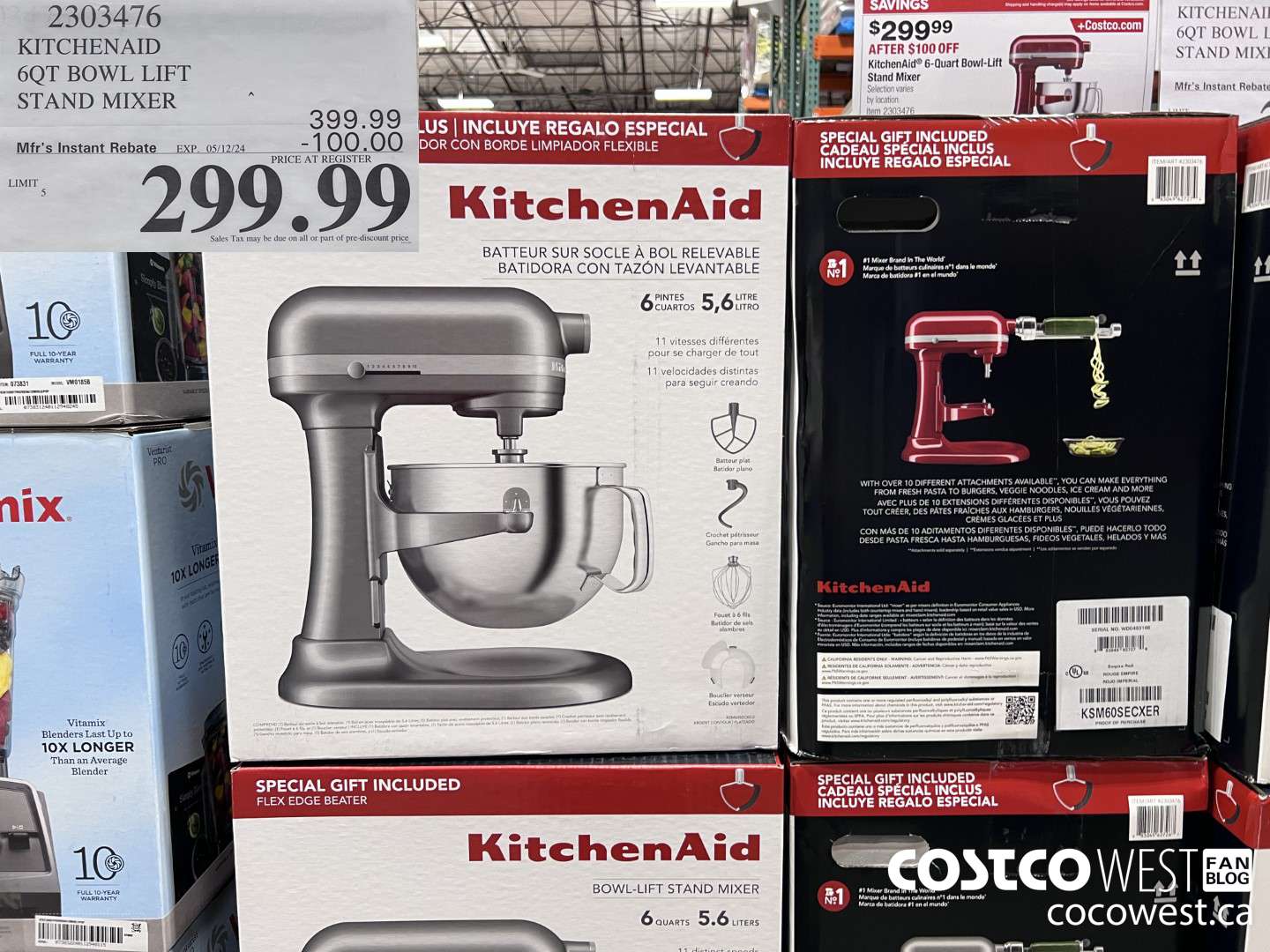 2303476 KITCHENAID 6QT BOWL LIFT STAND MIXER ($100.00 INSTANT SAVINGS EXPIRES ON 2024-05-12) $299.99
