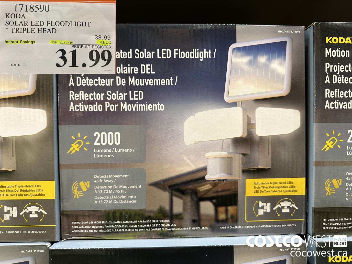 1718590 KODA SOLAR LED FLOODLIGHT TRIPLE HEAD ($8.00 INSTANT SAVINGS EXPIRES ON 2024-05-19) $31.99