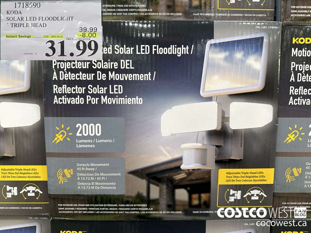 1718590 KODA SOLAR LED FLOODLIGHT TRIPLE HEAD ($8.00 INSTANT SAVINGS EXPIRES ON 2024-06-02) $31.99