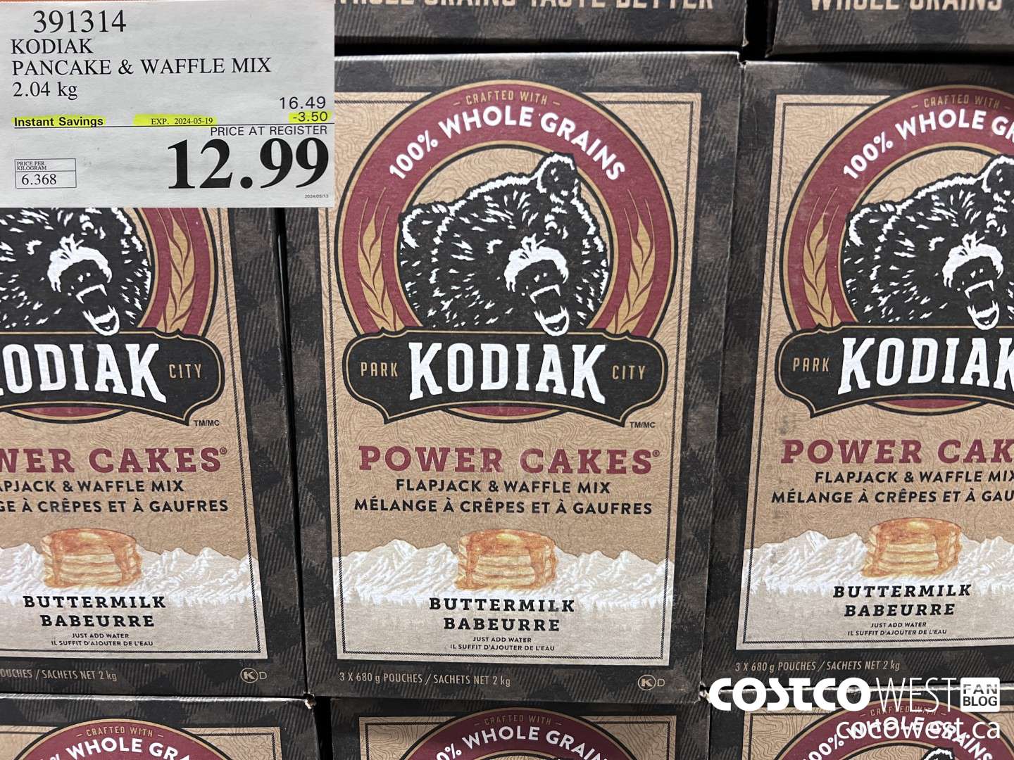 391314 KODIAK PANCAKE & WAFFLE MIX 2.04KG ($3.50 INSTANT SAVINGS EXPIRES ON 2024-05-19) $12.99
