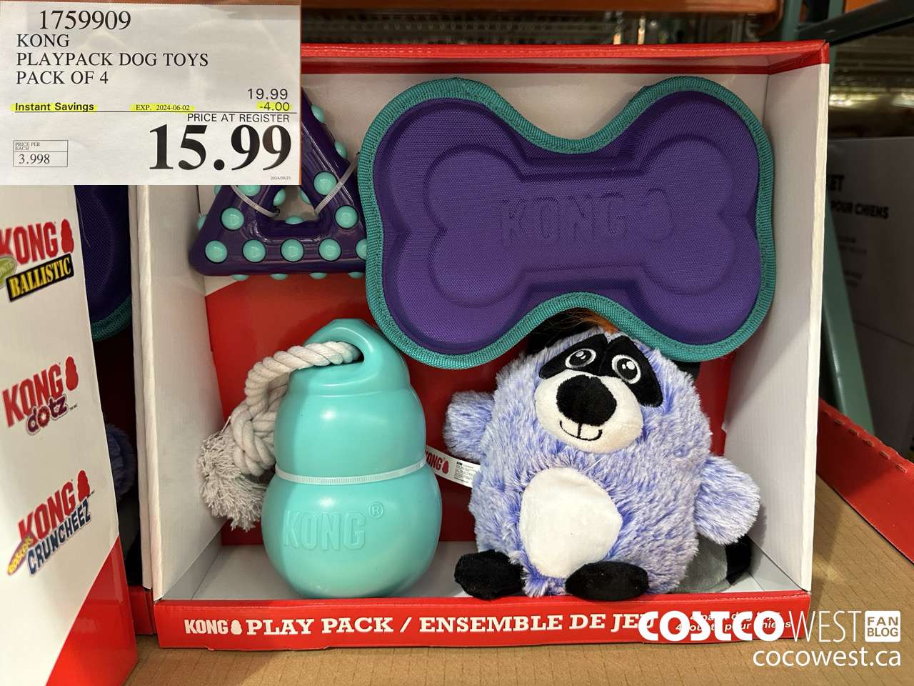 1759909 KONG PLAYPACK DOG TOYS PACK OF 4 ($4.00 INSTANT SAVINGS EXPIRES ON 2024-06-02) $15.99