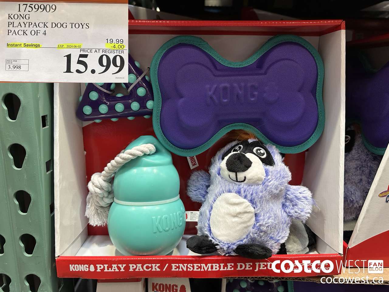 1759909 KONG PLAYPACK DOG TOYS PACK OF 4 ($4.00 INSTANT SAVINGS EXPIRES ON 2024-06-02) $15.99