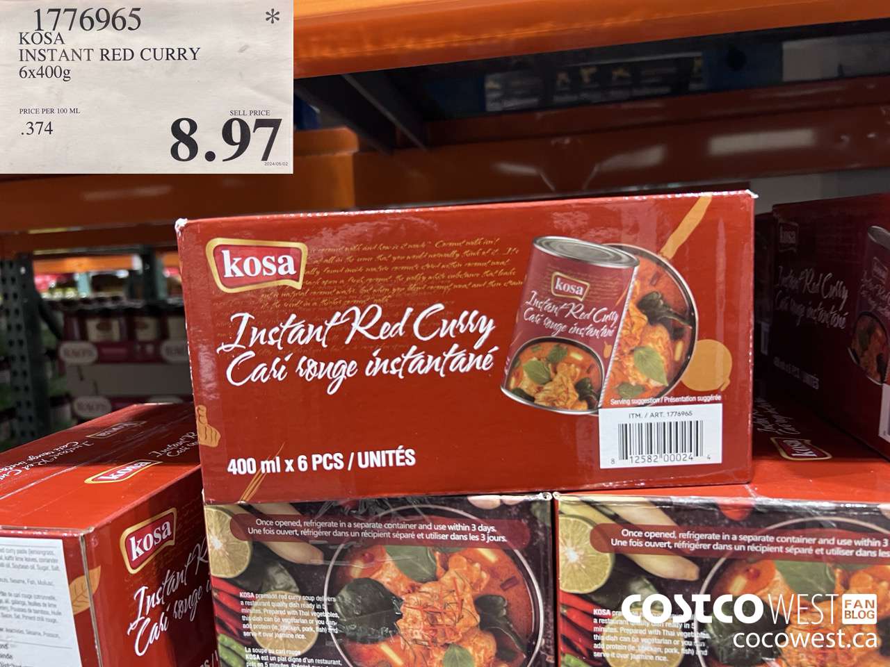 1776965 KOSA INSTANT RED CURRY 6 X 400G $8.97
