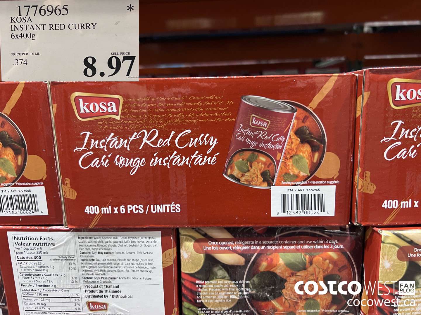 1776965 KOSA INSTANT RED CURRY 6 X 400G $8.97