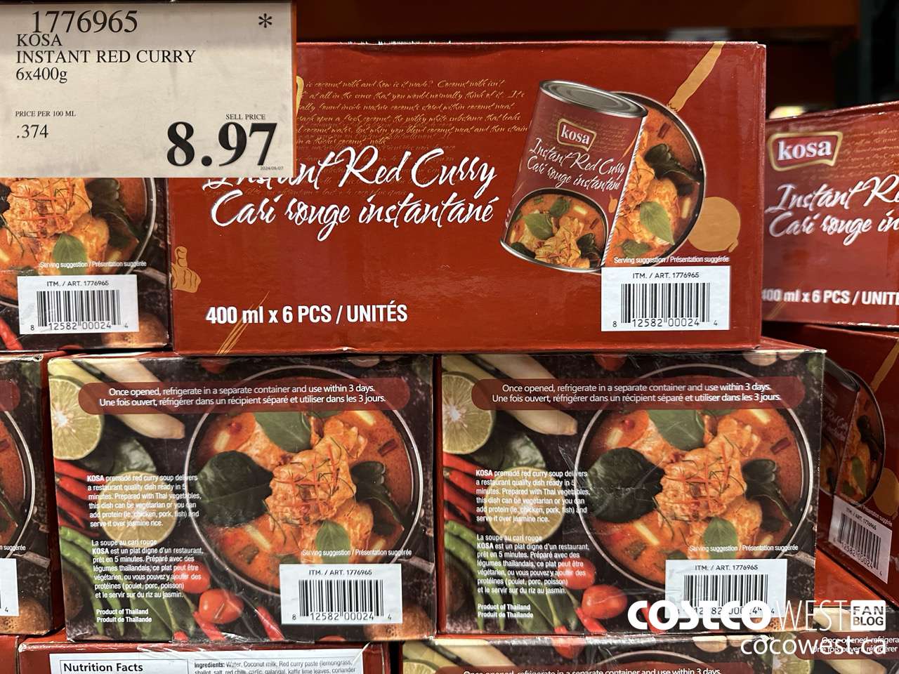 1776965 KOSA INSTANT RED CURRY 6 X 400G $8.97