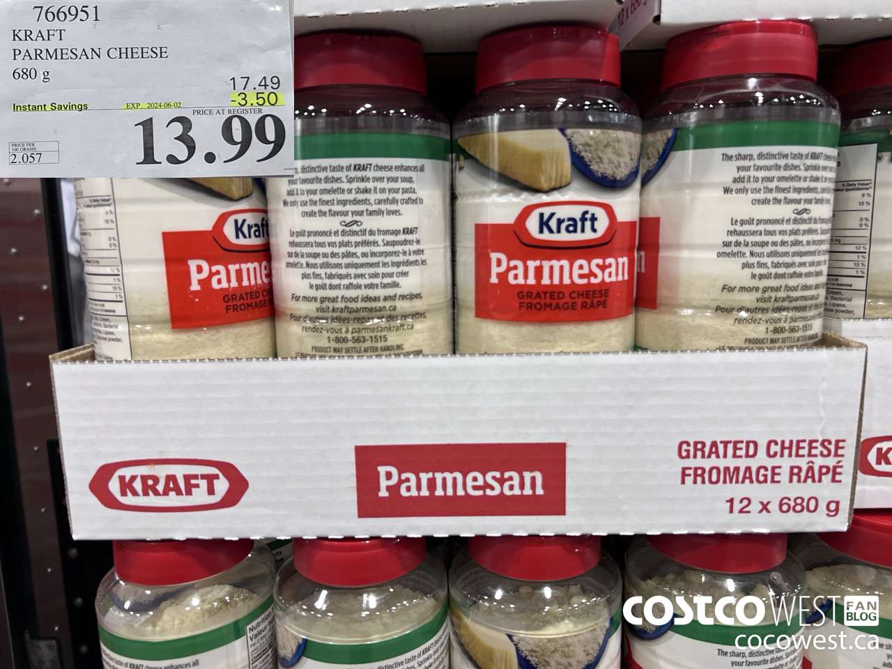 766951 KRAFT PARMESAN CHEESE 680 g ($3.50 INSTANT SAVINGS EXPIRES ON 2024-06-02) $13.99