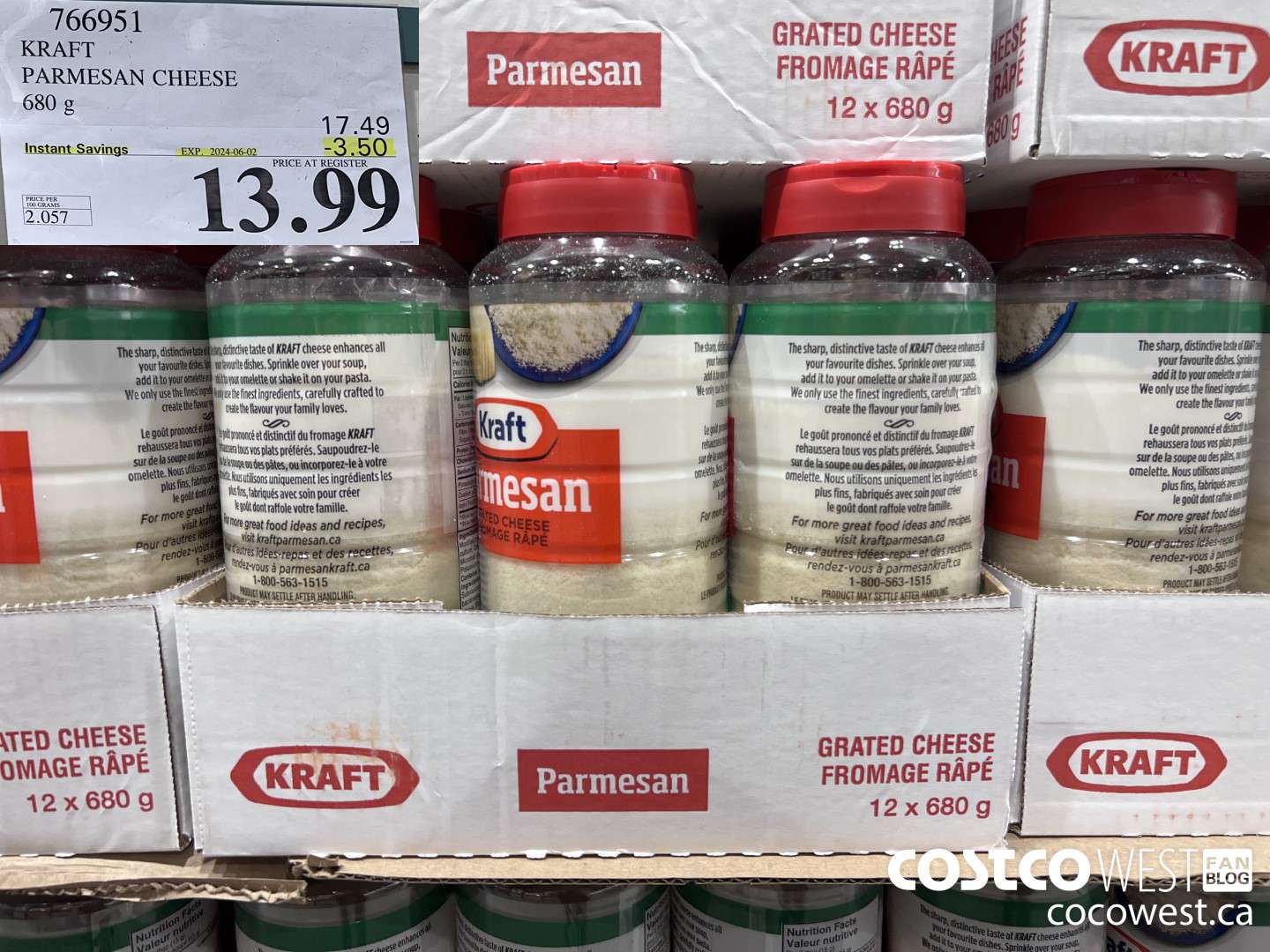 766951 KRAFT PARMESAN CHEESE 680 g ($3.50 INSTANT SAVINGS EXPIRES ON 2024-06-02) $13.99