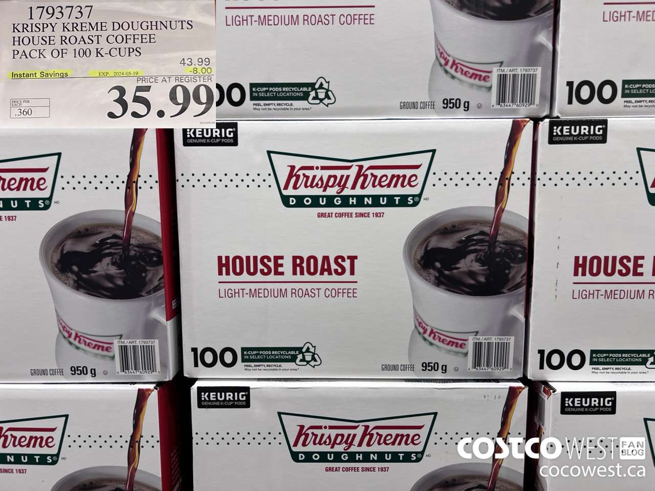 1793737 KRISPY KREME DOUGHNUTS HOUSE ROAST COFFEE PACK OF 100 K-CUPS ($8.00 INSTANT SAVINGS EXPIRES ON 2024-05-19) $35.99