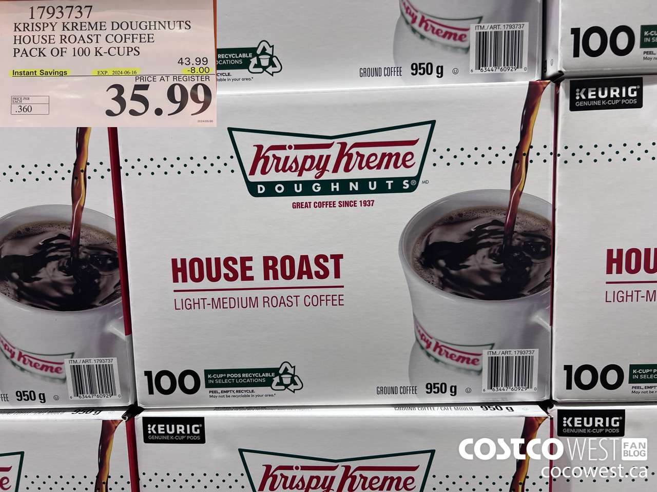 1793737 KRISPY KREME DOUGHNUTS HOUSE ROAST COFFEE PACK OF 100 K-CUPS ($8.00 INSTANT SAVINGS EXPIRES ON 2024-06-16) $35.99