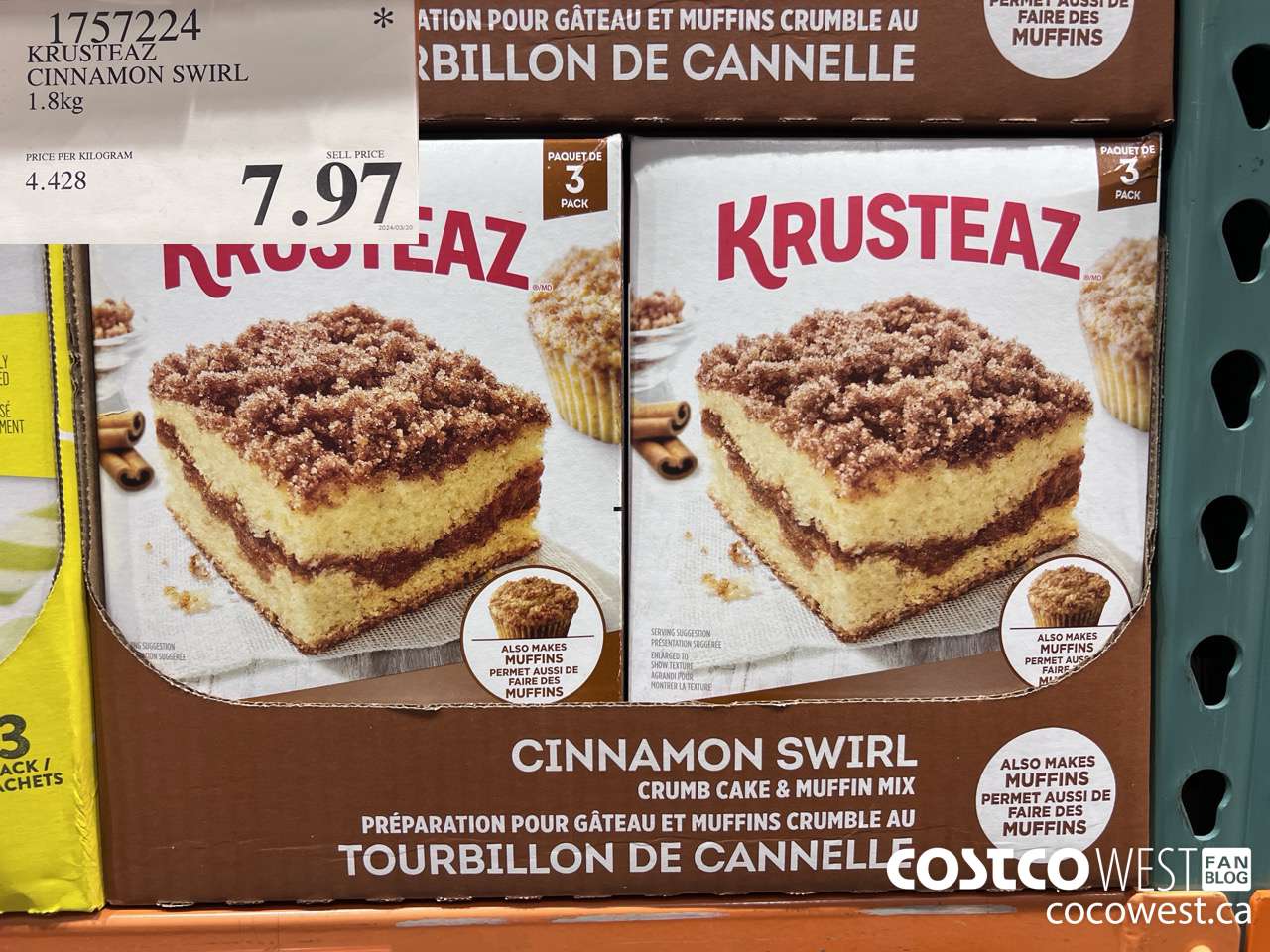 1757224 KRUSTEAZ CINNAMON SWIRL 1.8KG $7.97