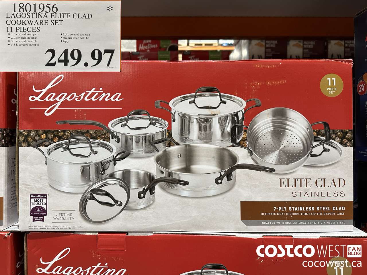 1801956 LAGOSTINA ELITE CLAD COOKWARE SET 11 PIECES $249.97