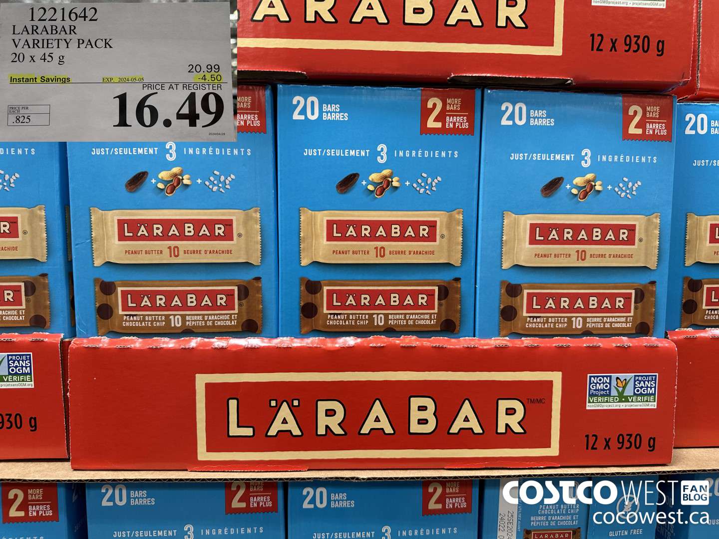 1221642 LARABAR VARIETY PACK 20 x 45 g ($4.50 INSTANT SAVINGS EXPIRES ON 2024-05-05) $16.49