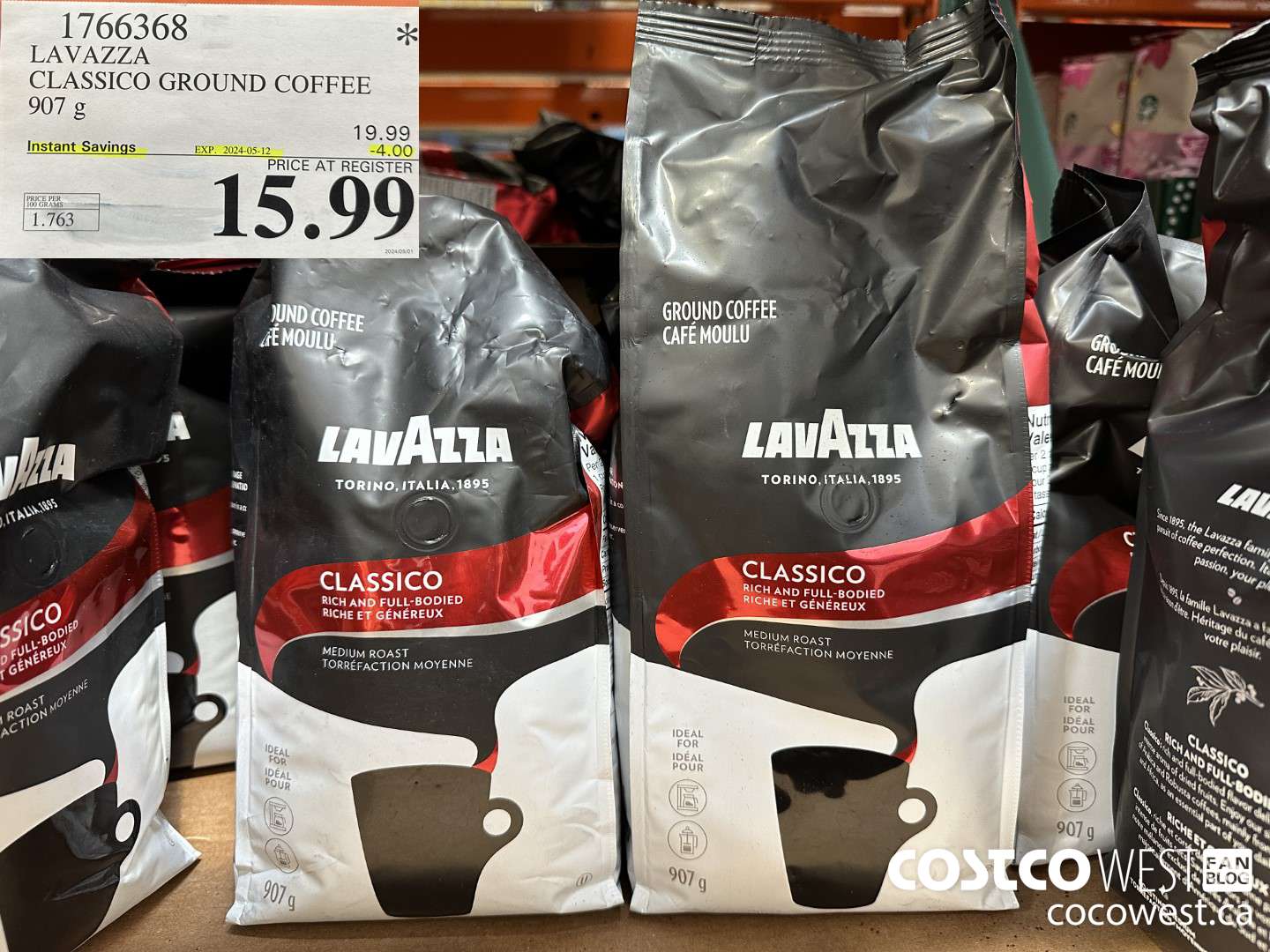 1766368 LAVAZZA CLASSICO GROUND COFFEE 907G ($4.00 INSTANT SAVINGS EXPIRES ON 2024-05-12) $15.99