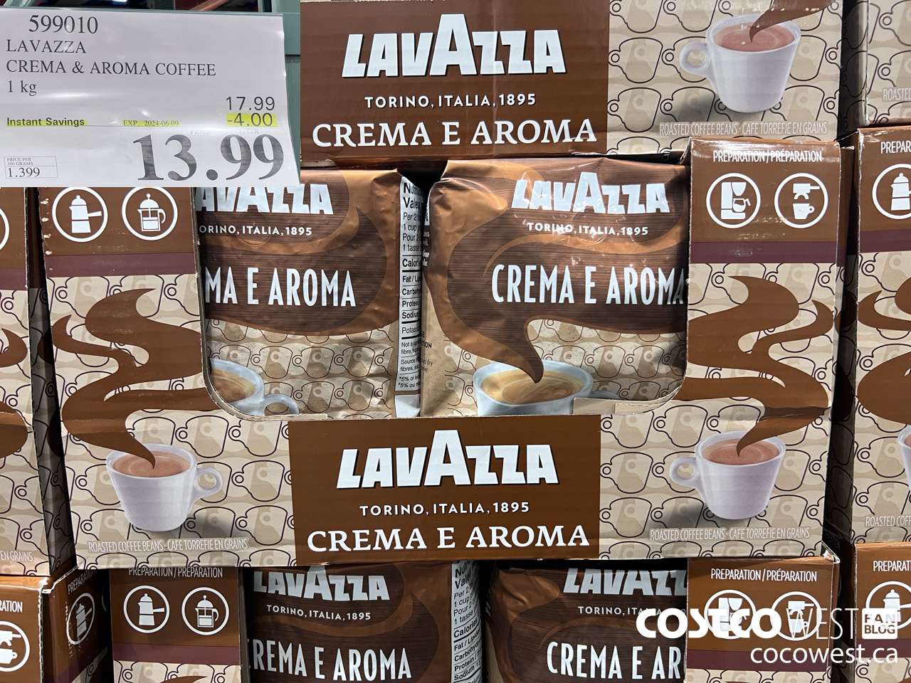 599010 LAVAZZA CREMA & AROMA COFFEE 1KG ($4.00 INSTANT SAVINGS EXPIRES ON 2024-06-09) $13.99