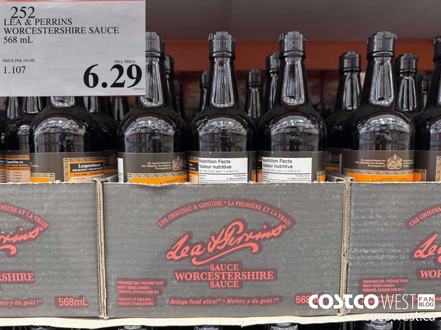 252 LEA & PERRINS WORCESTERSHIRE SAUCE 568 ML $6.29