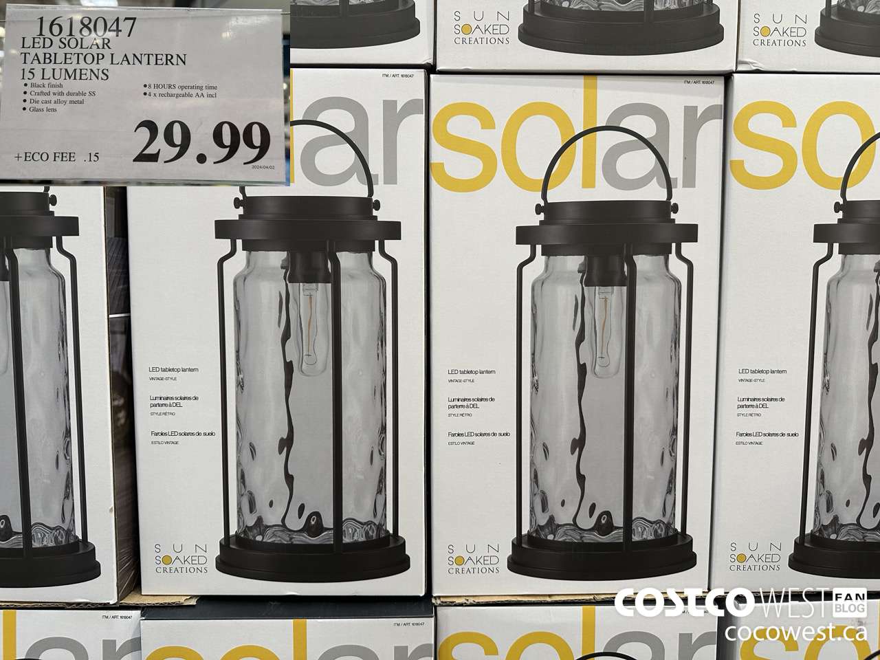 1618047 LED SOLAR TABLETOP LANTERN 15 LUMENS $29.99