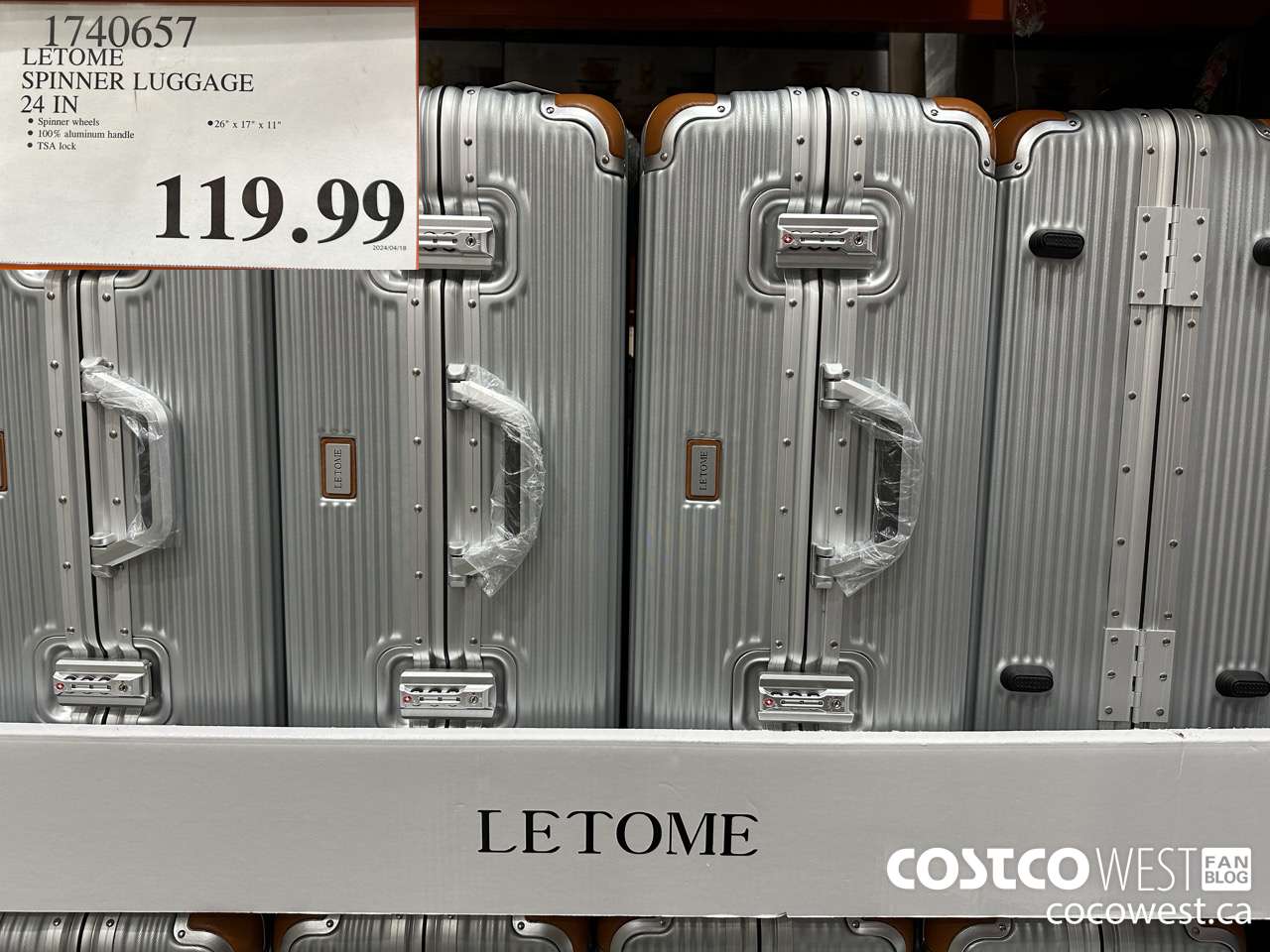 1740657 LETOME SPINNER LUGGAGE 24 IN $119.99