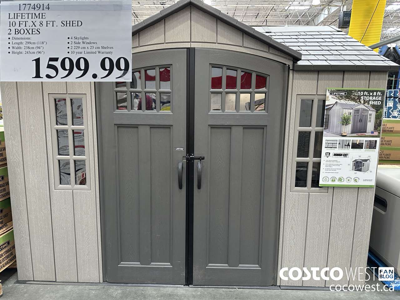 1774914 LIFETIME 10FT X 8FT SHED 2 BOXES $1599.99