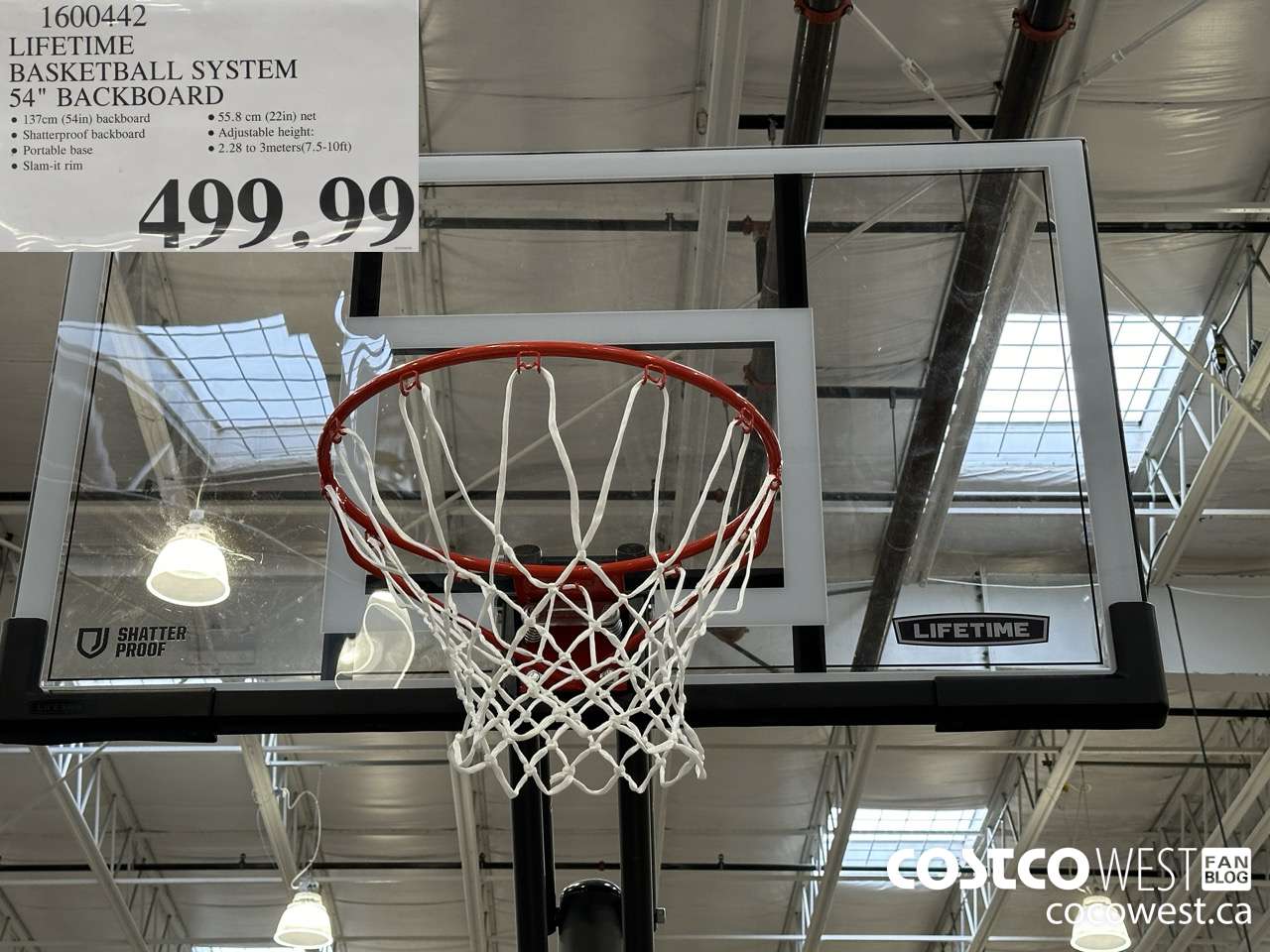 1600442 LIFETIME PRODUCTS BASKETBALL SYSTEM 54IN BACKBOARD $499.99
