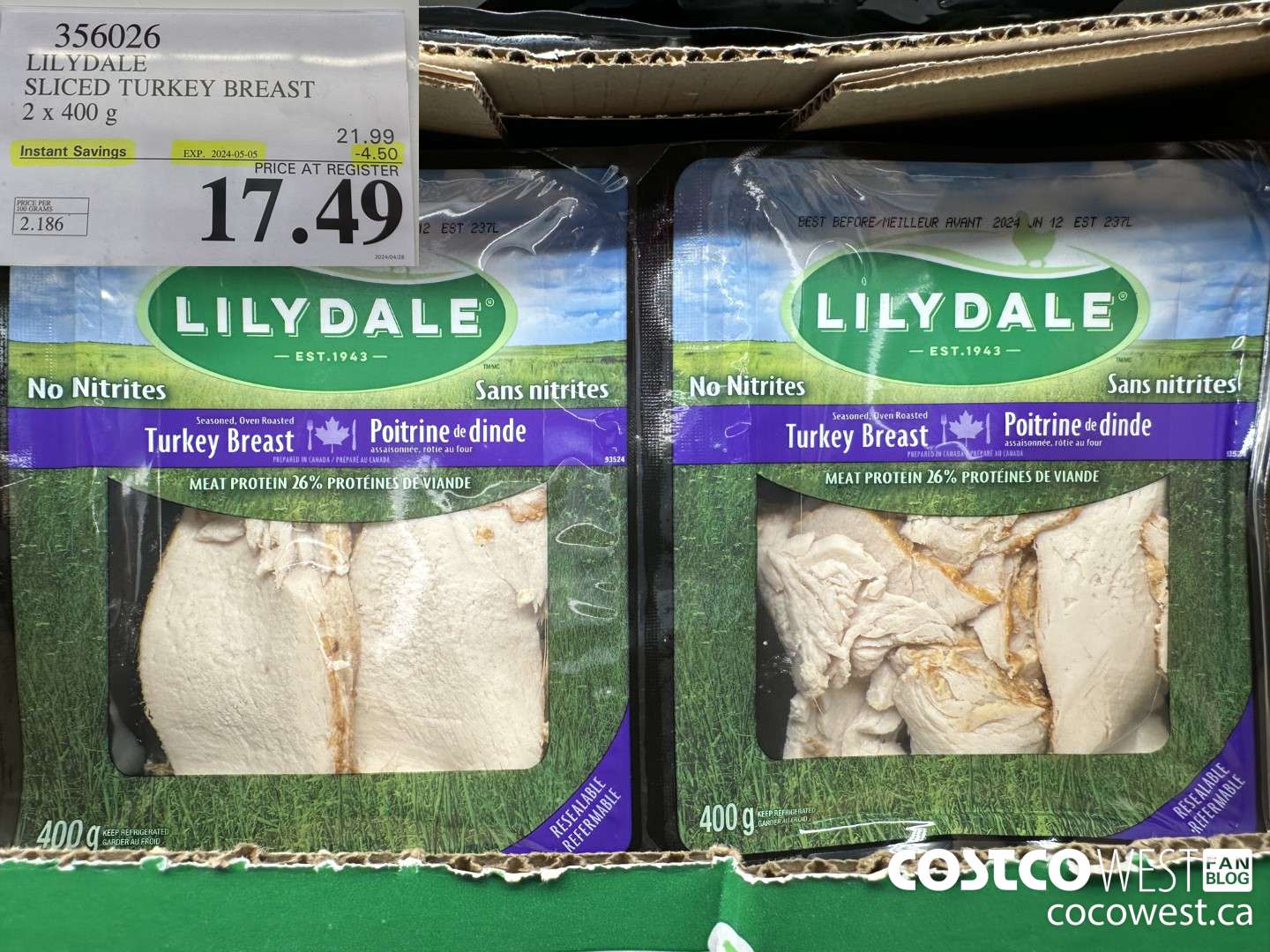 356026 LILYDALE SLICED TURKEY BREAST 2 x 400 g ($4.50 INSTANT SAVINGS EXPIRES ON 2024-05-05) $17.49