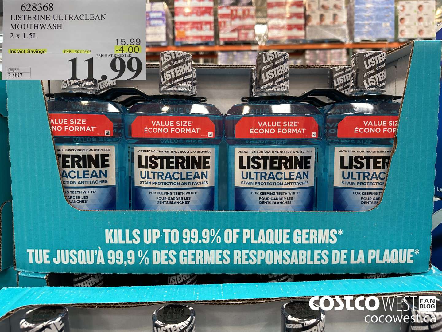 628368 LISTERINE ULTRACLEAN MOUTHWASH 2 X 1.5L ($4.00 INSTANT SAVINGS EXPIRES ON 2024-06-02) $11.99