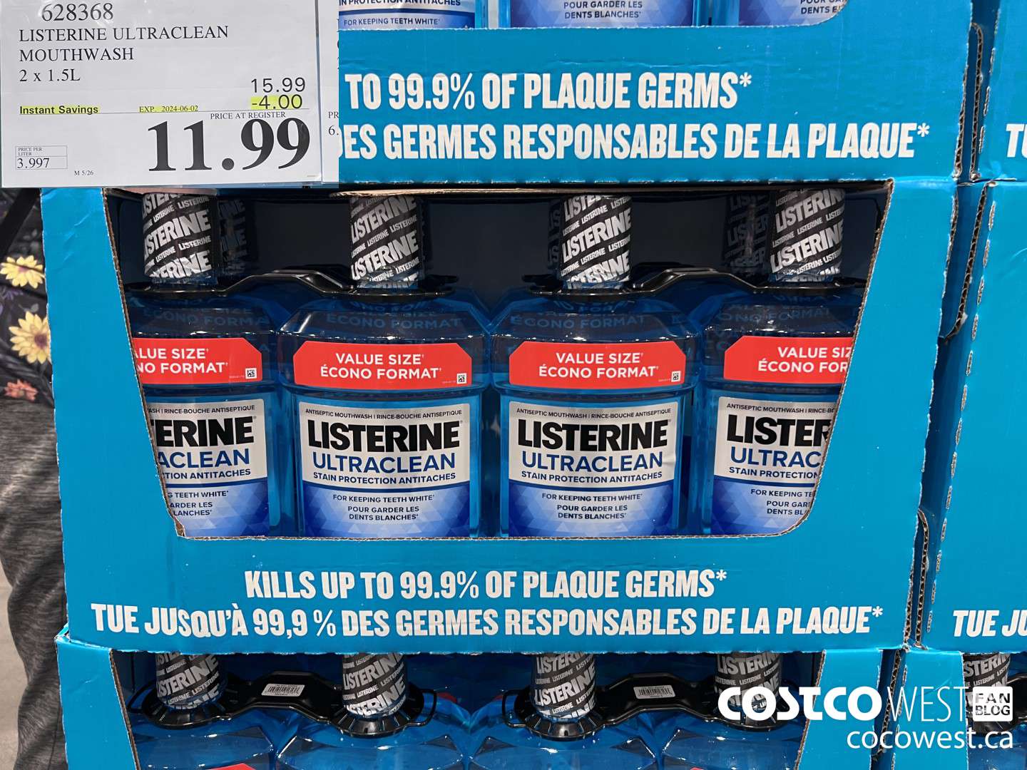 628368 LISTERINE ULTRACLEAN MOUTHWASH 2 X 1.5L ($4.00 INSTANT SAVINGS EXPIRES ON 2024-06-02) $11.99