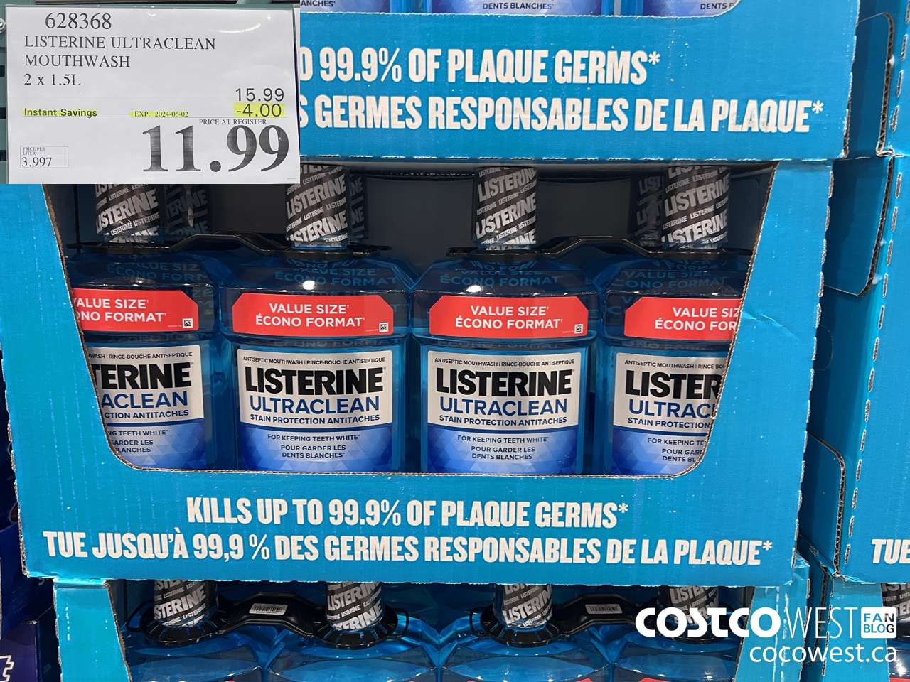 628368 LISTERINE ULTRACLEAN MOUTHWASH 2 X 1.5L ($4.00 INSTANT SAVINGS EXPIRES ON 2024-06-02) $11.99