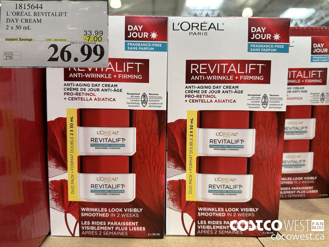 1815644 L'OREAL REVITALIFT DAY CREAM 2 X 50ML ($7.00 INSTANT SAVINGS EXPIRES ON 2024-06-02) $26.99