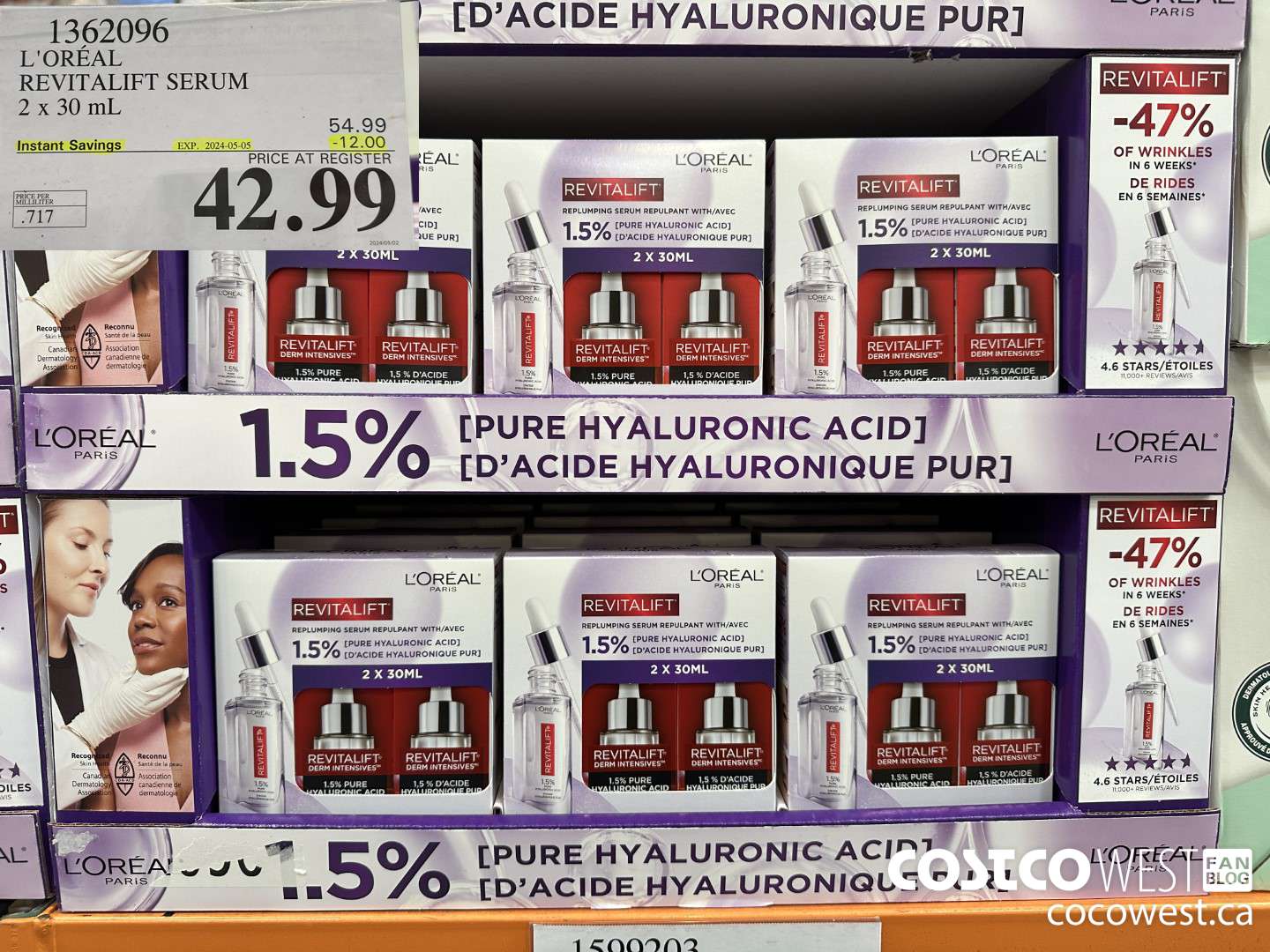 1362096 L'OREAL REVITALIFT SERUM 2 X 30 ML ($12.00 INSTANT SAVINGS EXPIRES ON 2024-05-05) $42.99