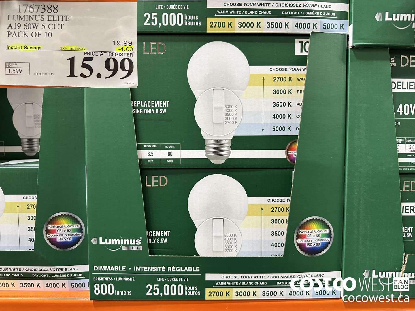 1767388 LUMINUS LED A19 BULB PACK OF 10 ($4.00 INSTANT SAVINGS EXPIRES ON 2024-05-19) $15.99