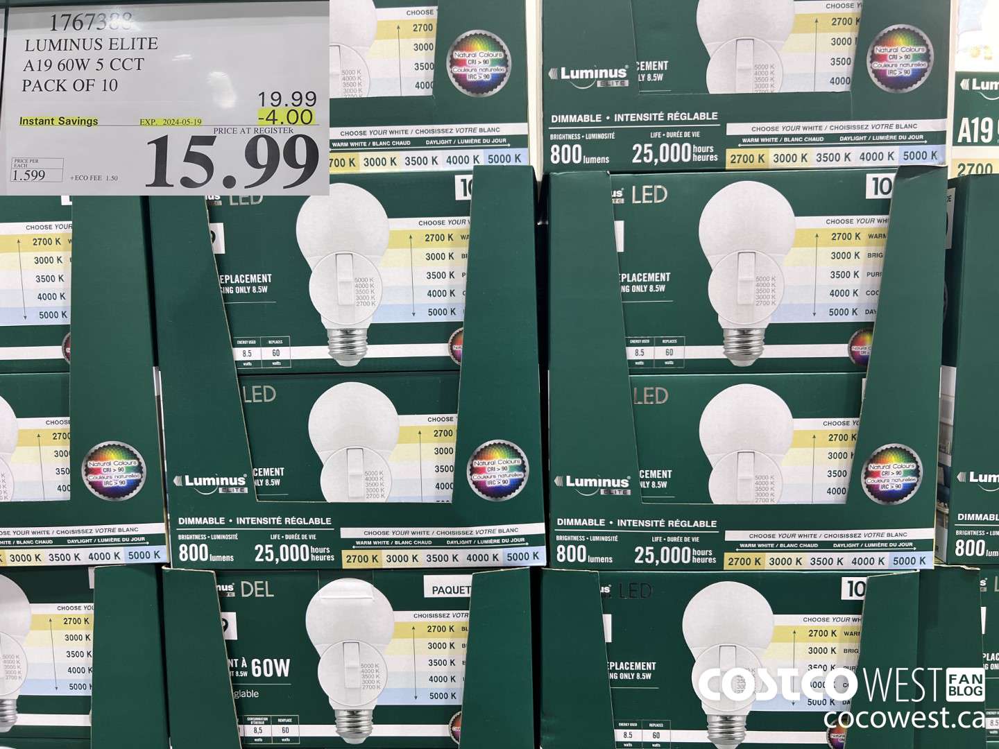 1767388 LUMINUS LED A19 BULB PACK OF 10 ($4.00 INSTANT SAVINGS EXPIRES ON 2024-05-19) $15.99