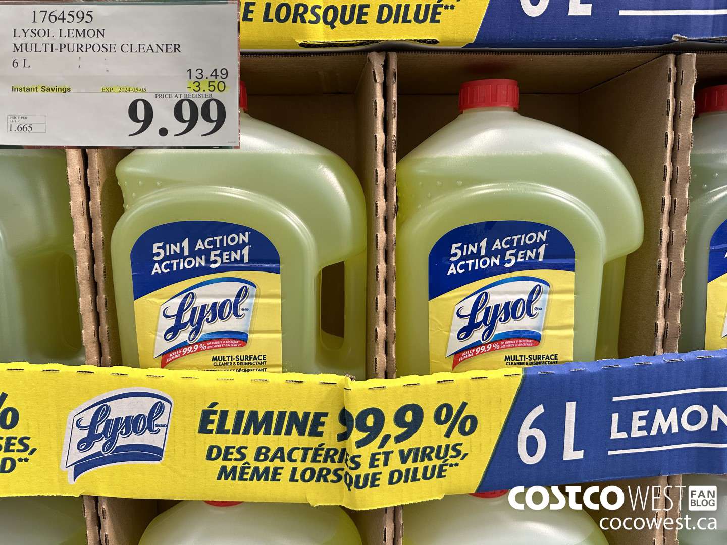 1764595 LYSOL LEMON MULTI-PURPOSE CLEANER 6L ($3.50 INSTANT SAVINGS EXPIRES ON 2024-05-05) $9.99