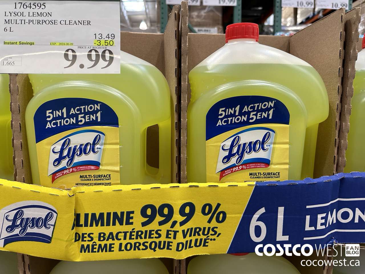 1764595 LYSOL LEMON MULTI-PURPOSE CLEANER 6L ($3.50 INSTANT SAVINGS EXPIRES ON 2024-06-09) $9.99
