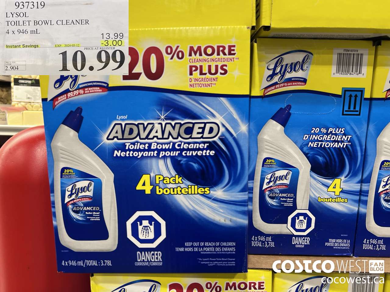 937319 LYSOL TOILET BOWL CLEANER 4 x 946 ML ($3.00 INSTANT SAVINGS EXPIRES ON 2024-05-12) $10.99