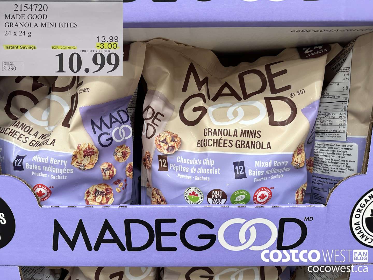 2154720 MADE GOOD GRANOLA MINI BITES 24 X 24G ($3.00 INSTANT SAVINGS EXPIRES ON 2024-06-02) $10.99