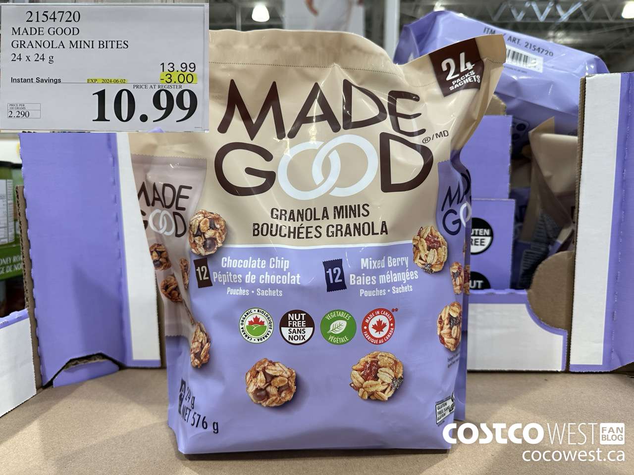 2154720 MADE GOOD GRANOLA MINI BITES 24 X 24G ($3.00 INSTANT SAVINGS EXPIRES ON 2024-06-02) $10.99