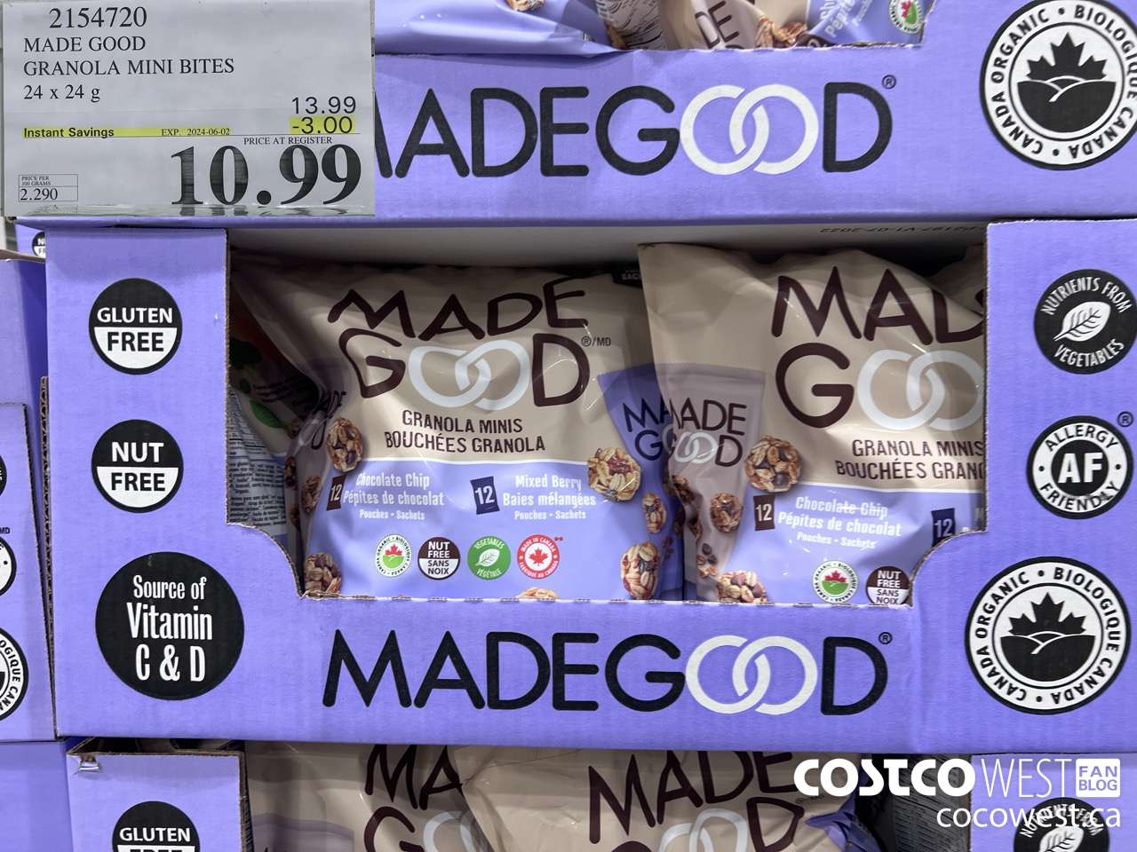 2154720 MADE GOOD GRANOLA MINI BITES 24 X 24G ($3.00 INSTANT SAVINGS EXPIRES ON 2024-06-02) $10.99