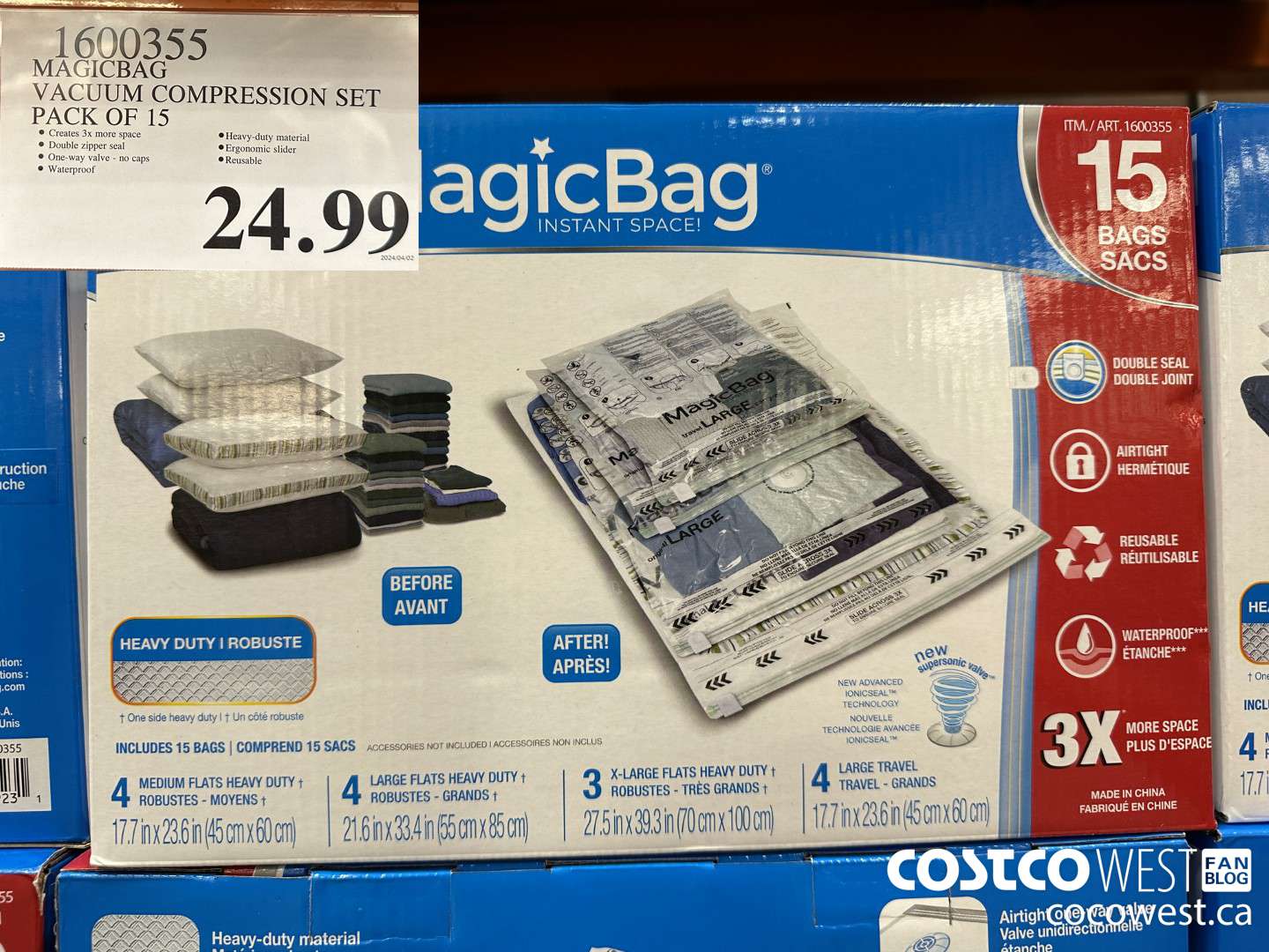 1600355 MAGICBAG VACUUM COMPRESSION SET PACK OF 15 $24.99