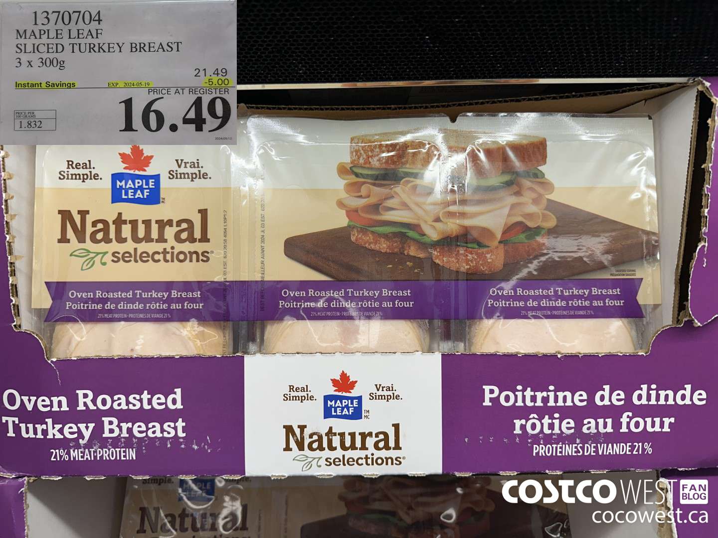 1370704 MAPLE LEAF SLICED TURKEY BREAST 3 x 300g ($5.00 INSTANT SAVINGS EXPIRES ON 2024-05-19) $16.49