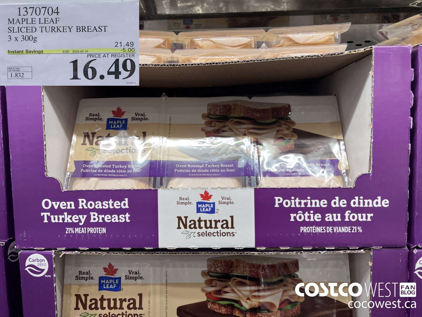 1370704 MAPLE LEAF SLICED TURKEY BREAST 3 x 300g ($5.00 INSTANT SAVINGS EXPIRES ON 2024-05-19) $16.49