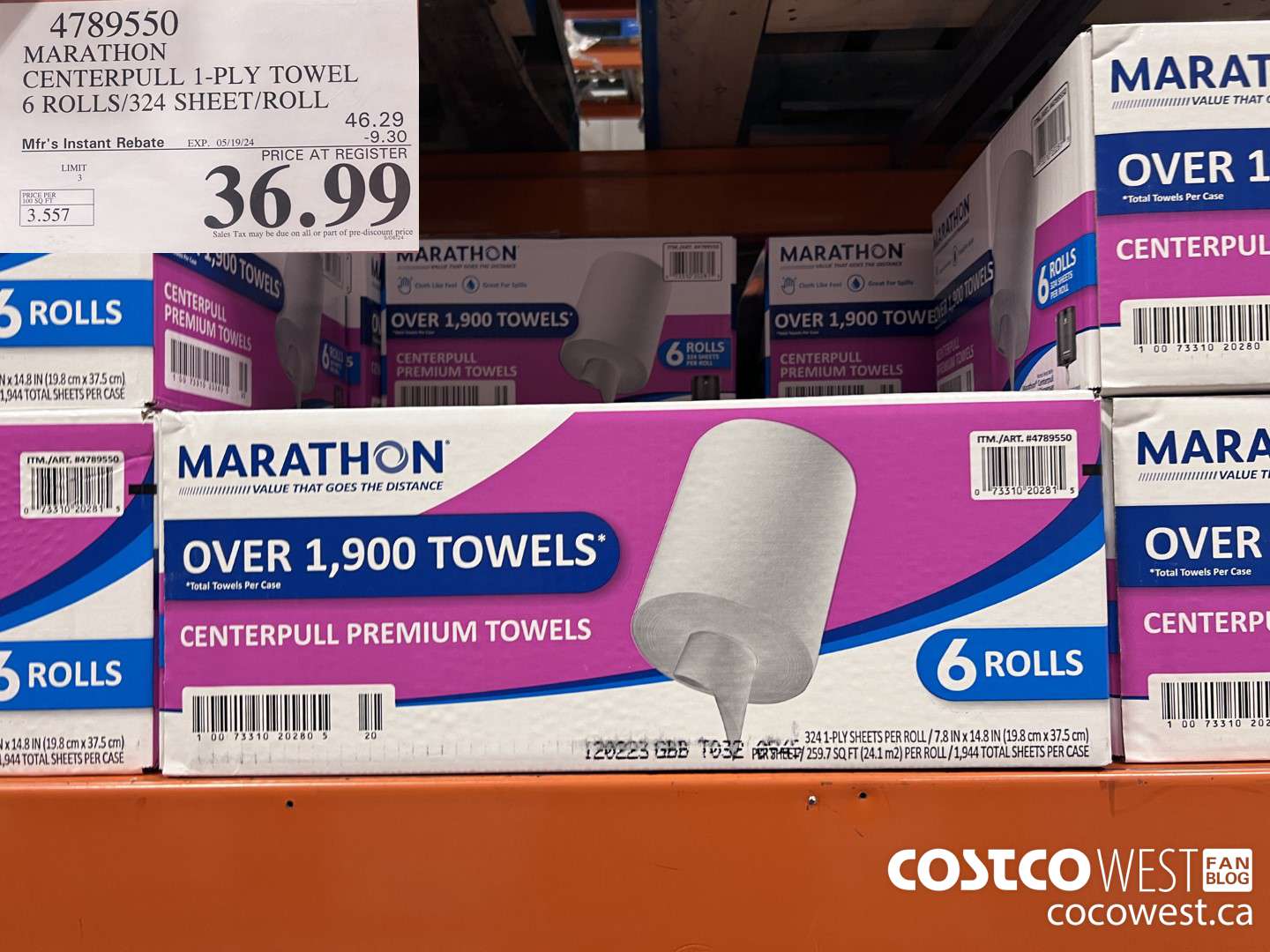 4789550 MARATHON CENTERPULL 1-PLY TOWEL 6 ROLLS/324 SHEET/ROLL ($9.30 INSTANT SAVINGS EXPIRES ON 2024-05-19) $36.99