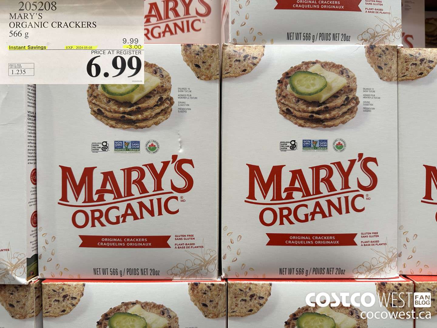 205208 MARY'S ORGANIC CRACKERS 566G ($3.00 INSTANT SAVINGS EXPIRES ON 2024-05-05) $6.99