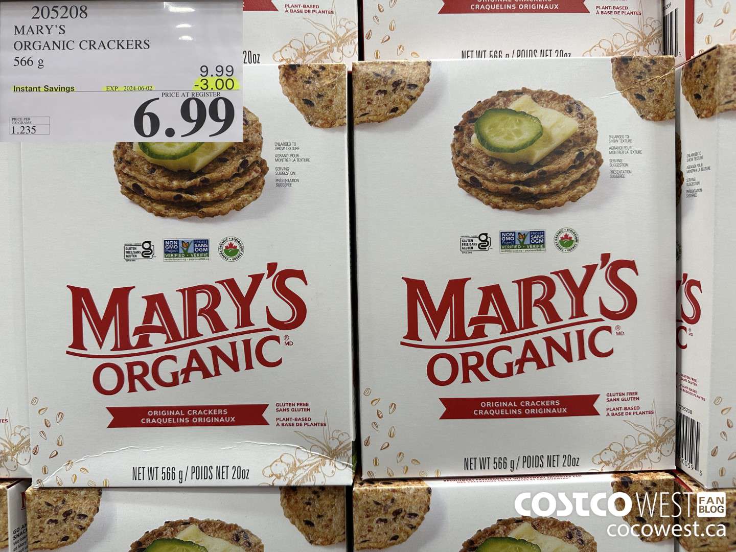 205208 MARY'S ORGANIC CRACKERS 566G ($3.00 INSTANT SAVINGS EXPIRES ON 2024-06-02) $6.99